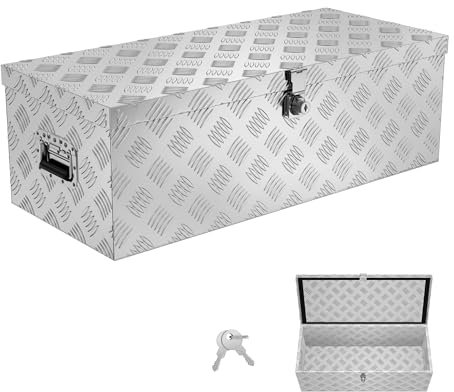 Aufun Truckbox 60L Werkzeugbox Aufbewahrungsbox Aluminiumkoffer Transportbox, Deichselkasten für PKW Anhänger LKW Nutzfahrzeuge Staubox Werkzeugkiste Gurtkiste Alukiste (Silber, 76x33x24.5cm)