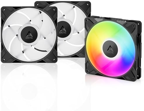ARCTIC P14 Pro A-RGB (3 Piezas) - Potente Ventilador de Caja PC Premium, Case Fan PWM 140mm, Divisor Cable en Y, 400–2500 rpm, 0 rpm <5% PWM, RGB digital 5V, Rodamiento fluidodinámico, 4 Pines - Negro