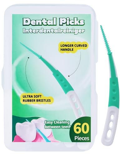 Interdentalzahnbürsten Angle Interdentalbürsten 60PCS Zahnzwischenraumbürsten gebogene Form Gummi Zahnsticks für leichten Zugang zu schwer zugänglichen Zahnzwischenraum sanfte Zahnreinigun