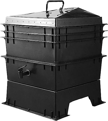 Contenedor De Lombricompostaje De 21 Galones con 3 Bandejas, Material HDPE, Diseño Sostenible, Sistema De Lombricompostaje Worm Factory, Kit De Inicio For Granja De Lombrices Vivas, Color Negro