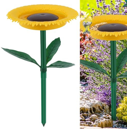 Vogeltränke Stehend Durchmesser 24cm Vogelbad für Draußen Garten Hoch 43cm Vogelfutterspender mit Blumensockel Erdspieß Vogeltränke Winterfest Stehend für Vögel Draußen Garten