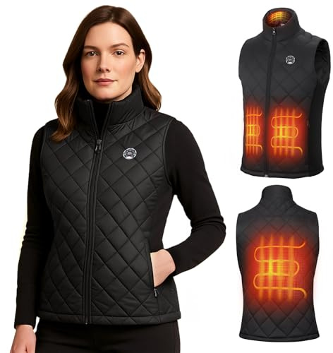 KEMIMOTO Gilet Riscaldato Donna, Elettrico Gilet Riscaldato con Telecomando APP, Giubbotti Riscaldati con Batteria da 10000 mAh per Sci, Escursionismo, Campeggio e Attività all'aperto