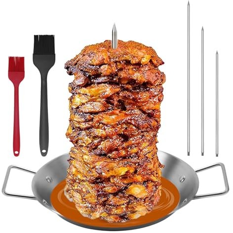 Vertical Kebab Skewer Stand, Stainless Steel BBQ Kebab Machine,With 2 Brushes and 3 Removable Sizes (8, 10, and 12-inch)Suitable for grilling grilled meat, whole chicken, steak, sausage, turkey