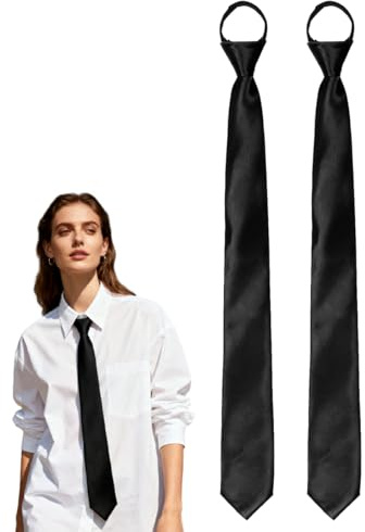tiyiyok 2 Pièces Cravates Noire pour Femme, Cravates Pré-Nouées, Cravate Unie Solide Noir Formelle, 36 CM Cravate d'Uniforme Réglable, Accessoire pour Femmes, Adaptée à l'École et au Travail