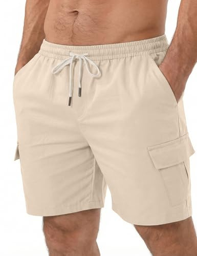 iClosam Short Cargo Homme Coton Léger Poches Abricot XXL