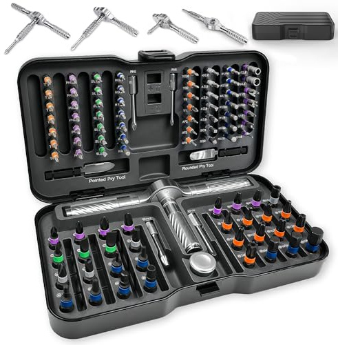 100 in 1 Set Cacciaviti di Precisione, Impugnatura a Cricchetto Magnetici con Punte in Acciaio S2 kit, Portatile Professionali Utensile per Riparazione di Phone, PC, Orologio, Occhiali, Fotocamera
