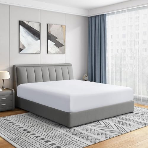 DTEX HOMES Fitted Sheets 200 Thread Count Egyptian Cotton Extra Deep Pocket 40cm/16 inch Bed Sheets,King-White