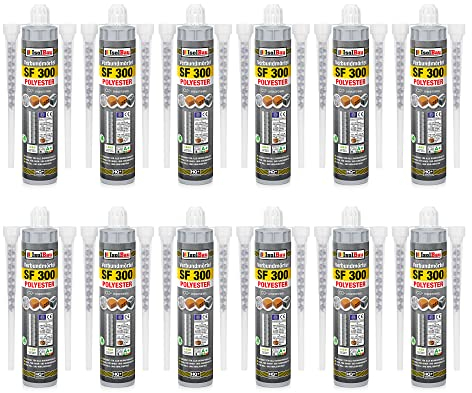 Isolbau SF 300 Injektionsmörtel 12 x 300 ml Montagemörtel, 24x Statikmischer - Verbundmörtel für Beton, Mauerwerk, Holz & Stahl