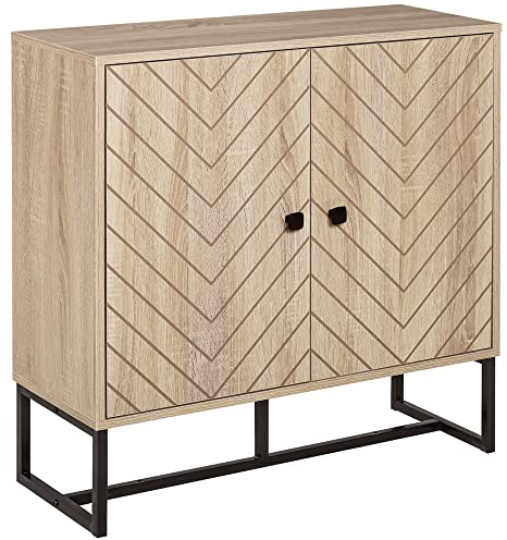 HOMCOM Sideboard Buffet Cabinet, Modern Accent Cabinet with Chevron Doors and Metal Base, Freestanding Storage Cupboard with Adjustable Shelf for Living Room, Dining Room, Natural