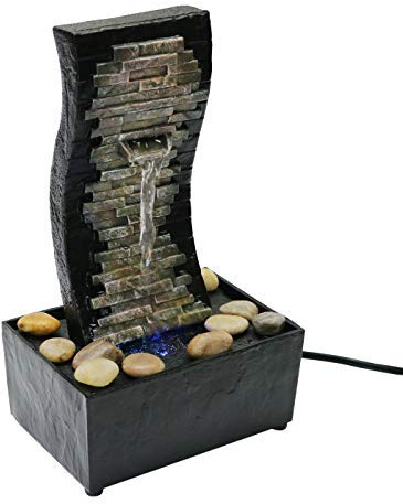 Nature's Mark 10 H Slate Brick Wall Tabletop Water Fountain with Natural River Rocks and Color Changing LED Lights (Power Cord Attached)