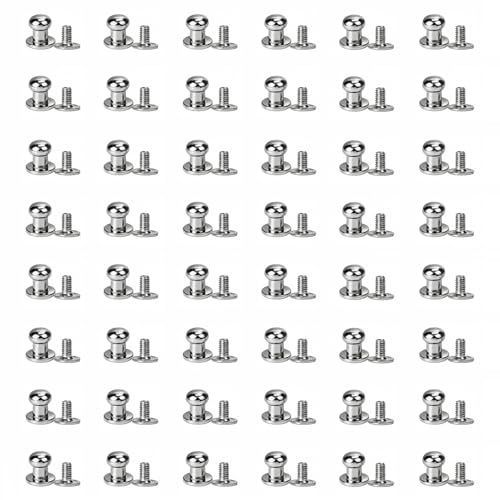 50 Set Alloy Round Head Button Studs Rivets Screwback Screw Stud Spot Nail Rivet Repairs Replacement for DIY Leather Craft Bag Belt Wallet Handbag Decoration Accessories (Silver 6mm)