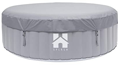 HOME DELUXE - Jacuzzi d'extérieur - Splash - Couleur : Gris uni - ⌀ 208 cm, Hauteur 65 cm, 130 Buses d'air - Couverture, kit de réparation, kit de Filtration Inclus I Spa d'extérieur pour 6 Personnes
