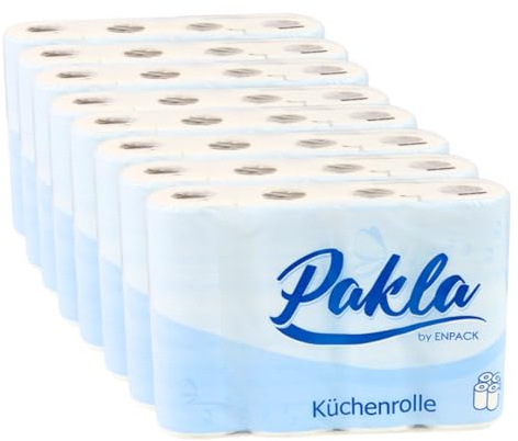 Enpack Pakla 32 Küchenrollen 25,6 x 22,4 cm - Papierrolle 3-lagig, saugstark - 50 Küchentücher je Rolle - Papier Küchenrolle Großpackung - Küchenpapier für den Haushalt - Handtücher für Werkstatt