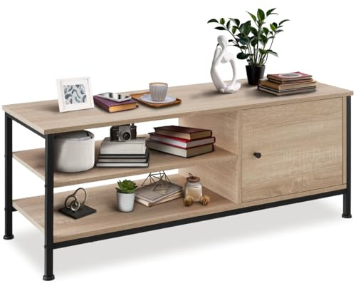 tectake® Industrial Möbel Lowboard, TV Schrank, Regal Kommode, Sideboard Wohnzimmer 110x40x45,5cm, Fernsehtisch, Möbel Schlafzimmer, TV Board (Industrial Holz hell, Eiche Sonoma)