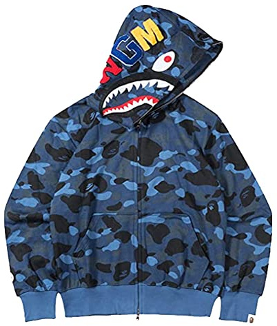 LIAOPUFUS Uomo 3D Stampato Shark Felpa con Cappuccio Hip Hop a Maniche Lunghe Zipper con Cerniera Mimetica Moda Street Wear(S,Blu Destra)