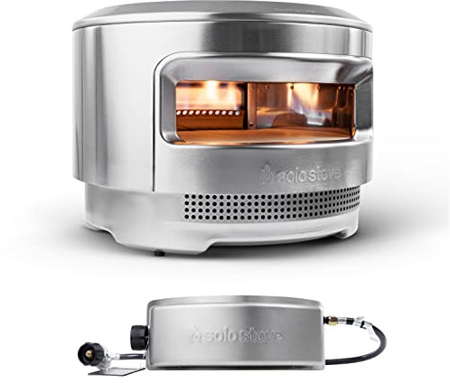 Solo Stove Horno para pizzas Pi, leña y quemador de gas | Incl. set para quema de leña, quemador de gas, piedra para pizza (13 mm), acero inoxidable, altura: 38,4 cm, diámetro: 52 cm, 13,8 kg