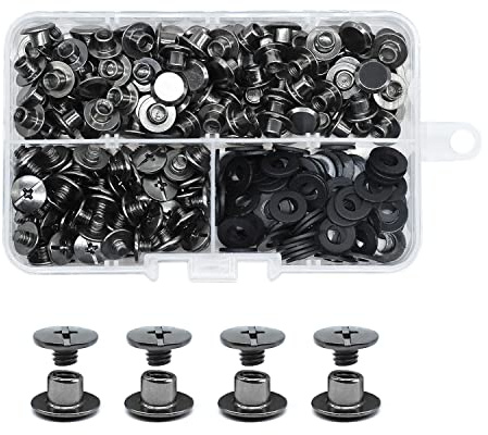 JINTANG 100 Sets M5x4mm Chicago Screws Leather Rivets for Fabric Chicago Binding Screws Buttons Metal Studs Rivets for Decorate and Repair Belts Bags Shoes Purse Dog Collar Leather Craft, Gun Black