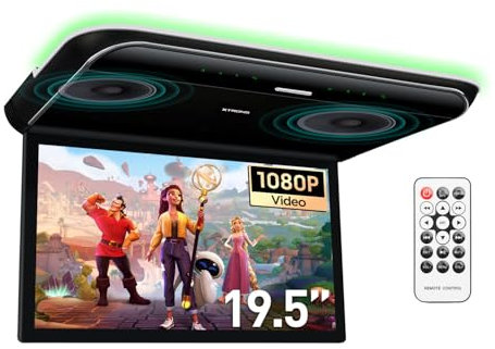 XTRONS 19.5-inch HD Digital TFT 16:9 Screen Car Overhead Video Ultra-Thin Car Roof Mounted Player 1080P with Built-in HDMI/AV/USB Speakers and Colourful Aura Light