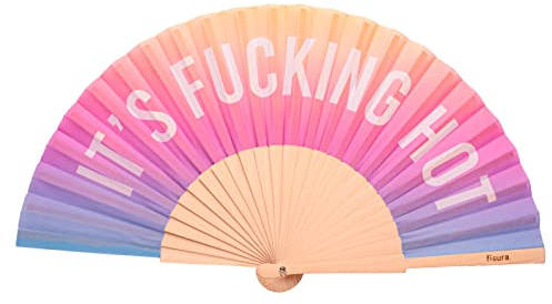 Fisura - Originale ventaglio f*cking Hot. Ventilatore a Mano in Legno Moderno e Divertente. Ventaglio Multicolore sfumato. Si Illumina al Buio. Misure: 42,5 x 23 cm. Legno e Tessuto.