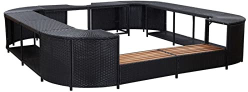 Homgoday Mobile Bordo per Vasca da Spa Quadrato Nero 268x268x55 cm Polyrattan, Mobili per Casa Interno Esterno Soggiorno Camera da Letto Decor da Mobili