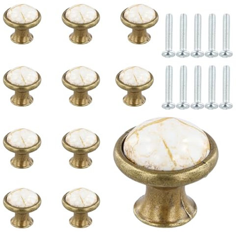 AvoDovA 10PCS Céramique Tiroir de Porte Poignée, 33MM Rond Boutons de Tiroir, Vintage Bouton de Meubles, Boutons de Porte, Poignées de Meuble pour Placard Armoire Cuisine, Chambre d'enfant (B-Bronze)