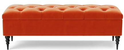 Chesterfield Ottoman Storage Bench with Legs, End of Bed Blanket Box with Hidden Storage & Hinged Lid, Upholstered Ottoman Storage Box, Hallway Shoe Storage Ottoman, Living Room Padded Entryway Seat