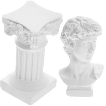 HIAKDOFT Harzskulptur Griechische David Statue Mit Römischer Säule Figurine Für Desktop Dekoration Und Kunsthandwerk Ornament Für Wohnzimmer Oder Büro