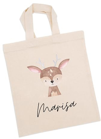 wunderwunsch Stoffbeutel Jutebeutel Kindergarten, Wechselkleidung, Jutetasche Hort, Turnbeutel Schule, Sportbeutel Kinder (Reh, Kindergröße)