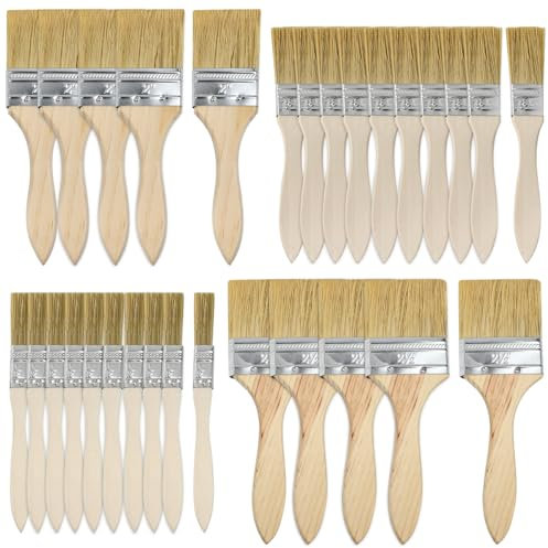 Huucozn Ensemble de brosses 30PCS Pinceaux Plats Peinture 12/25/38/50 Mm Aquarelle Pinceaux Plats Huile Pinceau Plat pour Lasure Pinceaux de Peinture Artistique