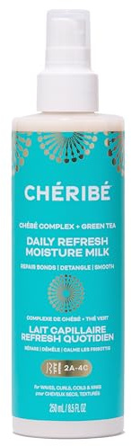 Cheribe Daily Refresh Moisture Milk with 100% Chebe Complex + Green Tea & Vitamin E, Anti Frizz & Detangling Leave-In Spray For All Hair Textures 2A-4C & Porosities, Sulfate Free, 8.5 fl oz