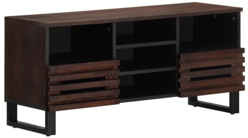 WKIEQACO Mueble de TV marrón de 100 x 34 x 46 cm, de madera maciza, armarios y estantes de almacenamiento de medios