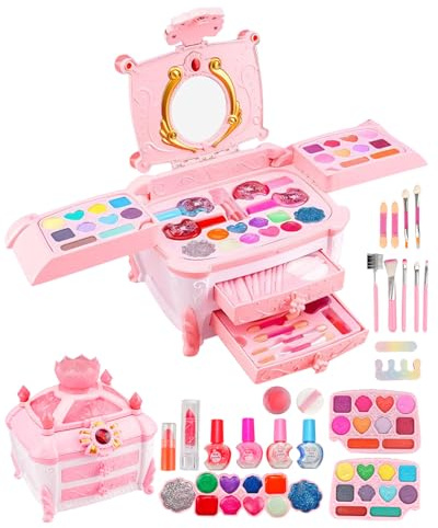 Kids Makeup Sets for Girls, 49 PCS Girls Make Up Starter Kit, Children Princess Real Play Games Washable Makeup Kids, Non Toxic Presents Toys Christmas Birthday Gifts for Little Girl Age 4-12 Year Old