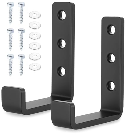 AIOUHMYM 2 Pz Ganci da Parete per Garage, Gancio da Parete per Attrezzi da Giardino, Gancio Bici Muro di J, Portabici da Muro per Casa, Capannone, Garage, Scale, con Viti (Nero)