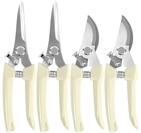 Pruning Shears, 4PACK Garden Shears, Sharp Handhled Gardening Scissors, Bypass & Straight Blade Garden Clippers for Plants, Flowers, Fruits Trees, Gardening Gifts for Women & Men