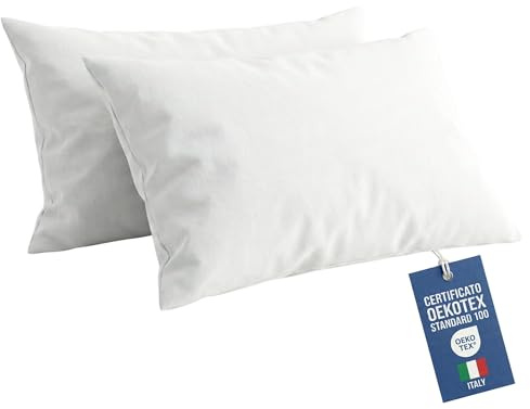 NARCISO Federe Cuscino Letto 50x80 Cotone 100% Copricuscino Letto, Coppia Federa Antiacaro ed Anallergica per Cuscini Standard e Cervicale, Made in Italy e Certificato OEKOTEX (Bianco)