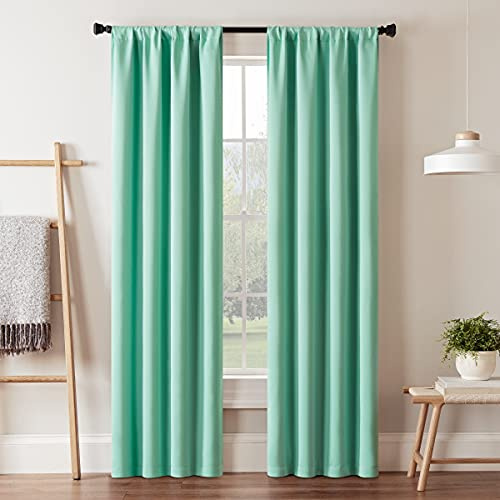 Eclipse Darrell Modern Blackout Thermal Rod Pocket Window Curtains for Bedroom or Living Room (Single Panel), 37 in x 84 in, Mint