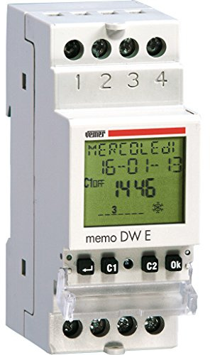 VEMER VE463600 MEMO DW E - Interruttore Orario Digitale a Bassa Tensione, Timer Programmazione Giornaliera o Settimanale, Installazione su Guida DIN, Alimentazione 24V, Bianco