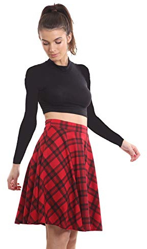 Crazy Girls Womens Midi Skater Skirt, Tartan Red, ML (UK 12-14)