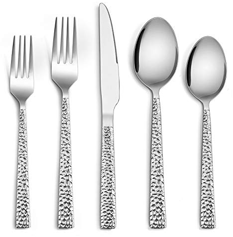 TEAMFAR Set di posate da 30 pezzi in acciaio inox per 6 persone con coltello forchetta cucchiaio posate da tavola martellate per la casa la cucina il campeggio lucidate e lavabili in lavastoviglie