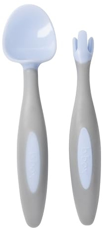 b.box Baby Besteck Set - Leicht zu Greifende Griffe, Reiseetui, Einzigartiges Gabeldesign | Entworfen von Ergotherapeuten | Spülmaschinenfest | Ab 9 M