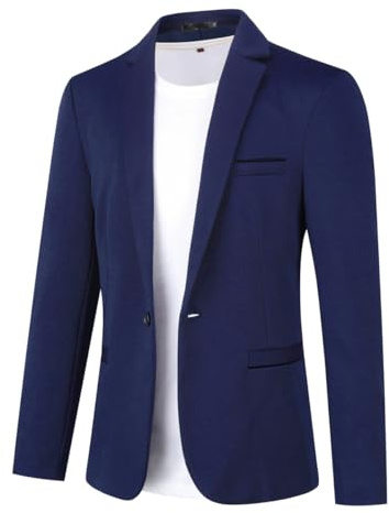 Allthemen Blazer da Uomo Slim Fit con Un Bottone Suit Jacket Giacca Elegante Formale for Wedding Business Evening da Lavoro Blu Scuro M