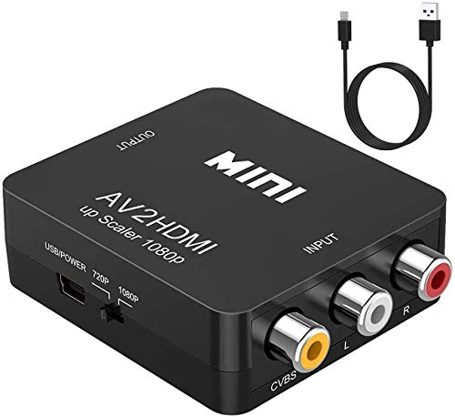 Lerkely Video Konverter RCA auf HDMI, AV auf HDMI, unterstützt 720 1080P für Kamera, Xbox 360, PS1, PS2, WII, N64, Gamecube, SNES, NES, PSP, DVD, VHS