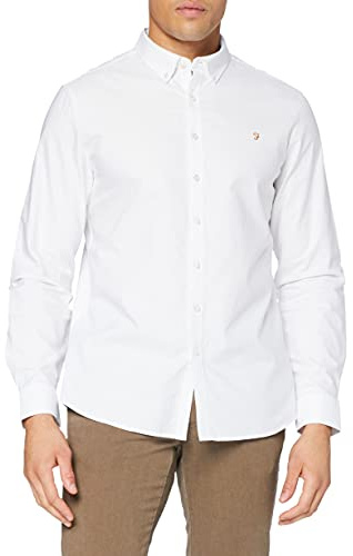 Farah Mens Brewer Slim Fit Cotton Oxford Shirt, White, L UK