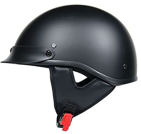 Motorcycle Half Helmets for Men Women DOT Approved Low Profile Retro Half Shell Helmet German Style Adult Unisex Street Bike Scooter Moped Helmet Cool Lightweight Skull Cap Matte Black 2,XXL