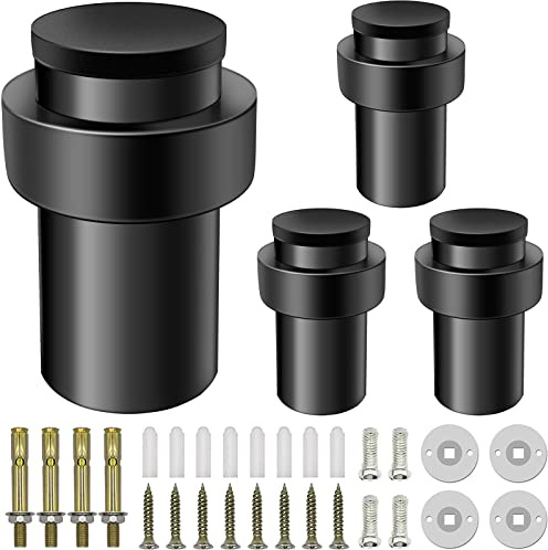 Door Stopper Cylindrical Floor Door Stop Black Rubber Door Stoppers Brushed Modern Decorative Heavy Duty Solid Doorstop Bumper Wedge Wall Protector 2.5Inch 4 Pack