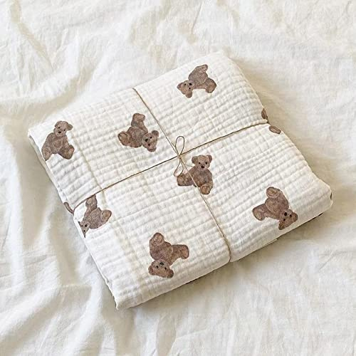 Youihom Couverture Enfant Doux Confortable Gaze Coton Lange Bébé Animé Motif Ours Impression Emmaillotage Fille Garçon Unisexe Cadeau Nouveau-né Tout-Petit Serviette de Bain (130x90cm)