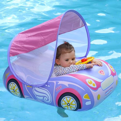 Swimbobo Toddler Float with Canopy & Seat (Purple Car with Steering Wheel)