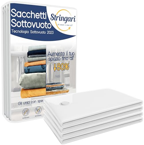 Stringari 4 Sacchi L 80x60 - Sacchetti Sottovuoto Vestiti - Buste di Qualità Superiore per Piumoni