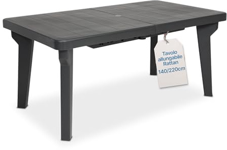 Tomaino - Tavolo da Giardino Allungabile in Plastica Berg - Gambe Smontabili e Design Salvaspazio 160/220x90x74 cm - Tavolo da Esterno Richiudibile e Prolungabile New Antracite