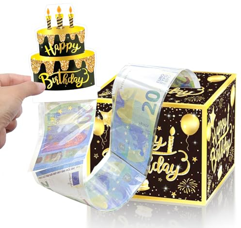 GYHWOFUL Überraschungsbox Geburtstag mit 30 Selbstklebenden Klarsichttüten, Geldgeschenke Verpackung, DIY Mystery Rätselbox, Geld Geschenkverpackung für Ihre Familie, Kinder, Freunde (Gold)
